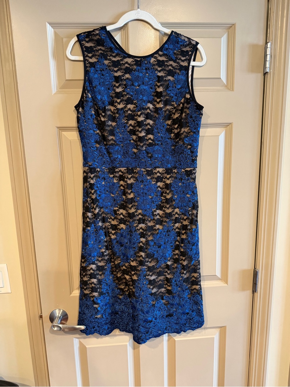 Donna Ricco Black Dress with Royal Blue Lace Overlay